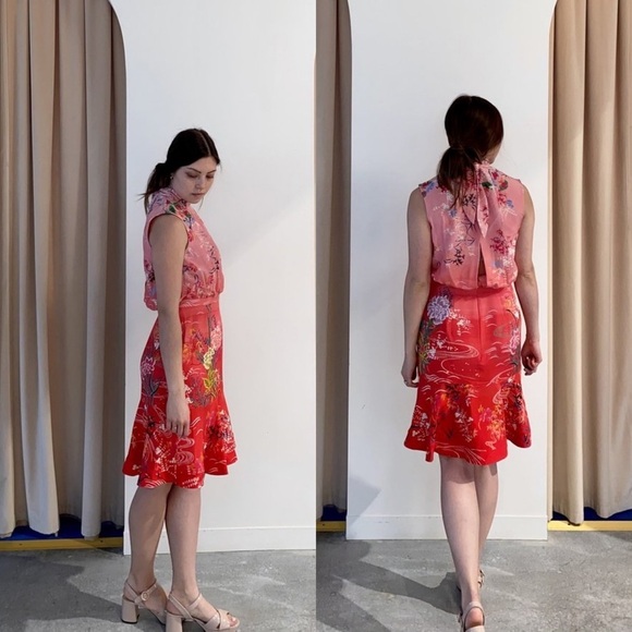 Saloni Phoebe Silk Mock Neck Tie Open Back Mini Dress Ruffle 4 - Picture 7 of 9